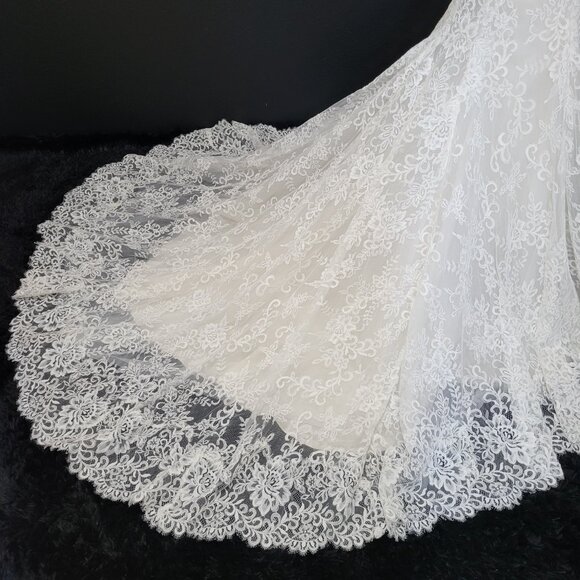 NWT~$1999~ELLA ROSA~SZ 6/8~IVORY OYSTER LACE FIT & FLARE WEDDING DRESS GOWN - Picture 5 of 16